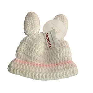 Bunny Ears Winter Hat Infant Girls Britt Sydney Australia Pink White Crochet NEW